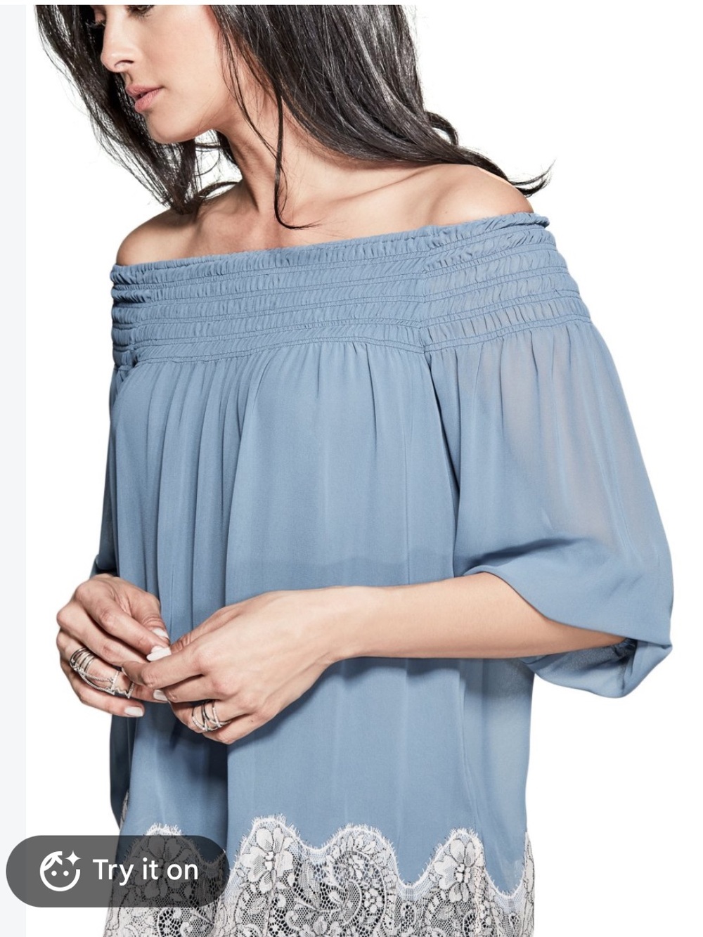 Marciano off the shoulder romantic chic lace trim blouse New Small